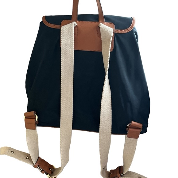 Michael Kors Black Nylon Backpack Bag with Brown Trim and Cream Canvas Straps - Picture 4 of 8